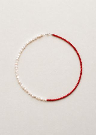 Half and Half Freshwater Pearl Necklace in Red