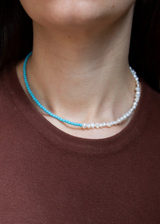 Half and Half Freshwater Pearl Necklace in Ocean