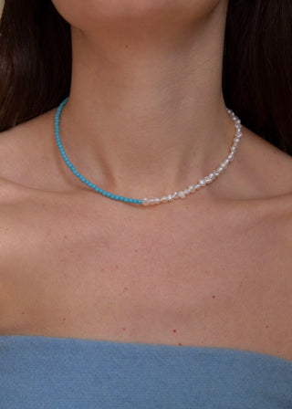 Half and Half Freshwater Pearl Necklace in Ocean