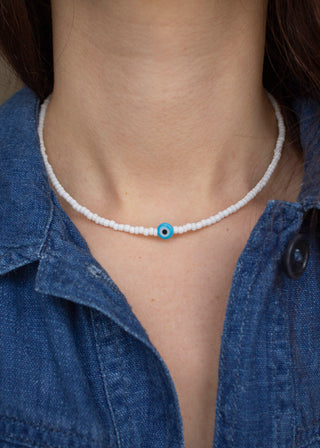 Evil Eye Necklace in White
