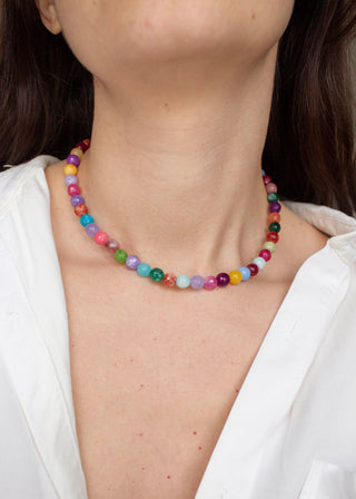 Agate Gemstone Necklace in Bonbon