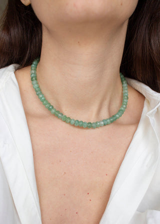Agate Roundelle Gemstone Necklace in Sage