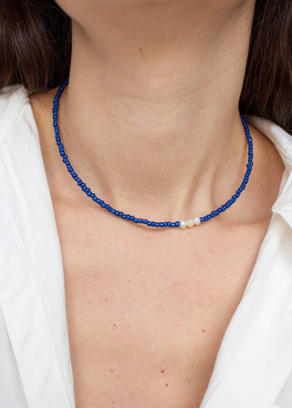 Selene Pearl Necklace in Midnight Blue
