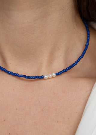 Selene Pearl Necklace in Midnight Blue
