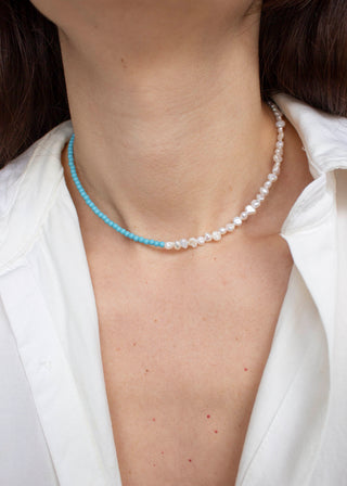 Half and Half Freshwater Pearl Necklace in Ocean