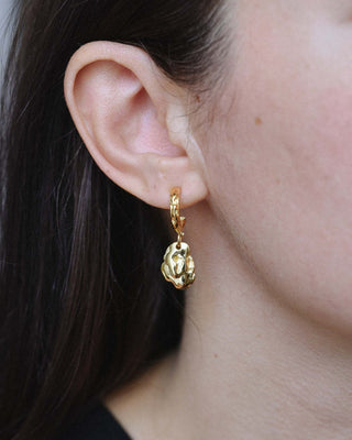 Droplet Huggie Hoop Earrings Solid Gold